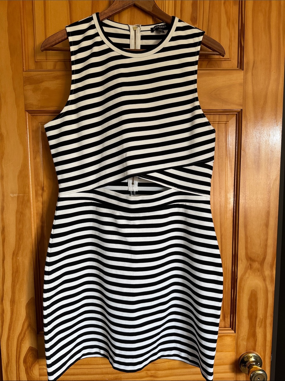 Express Black & White Striped Cutout Mini Dress